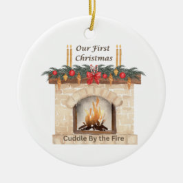 Unser erstes Weihnachten mit einem Kamin auf einem Keramik Ornament