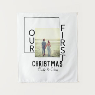 Unser erstes Weihnachten mit Paarname Foto minimal Wandteppich