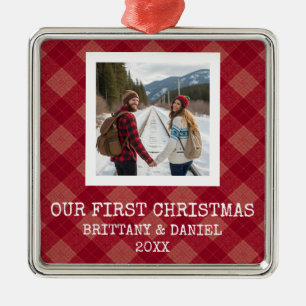 Unser erstes Weihnachten mit rotem Karomuster Ornament Aus Metall