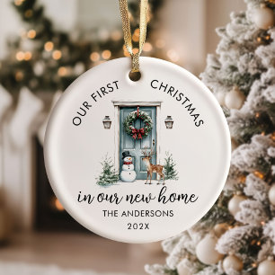 Unser erstes Weihnachten neues Haus grüne Tür Keramik Ornament