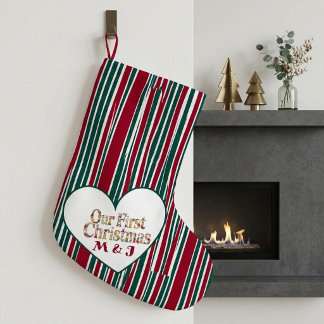 Unser erstes Weihnachten Paare Karo Monogramm Anfa Großer Weihnachtsstrumpf