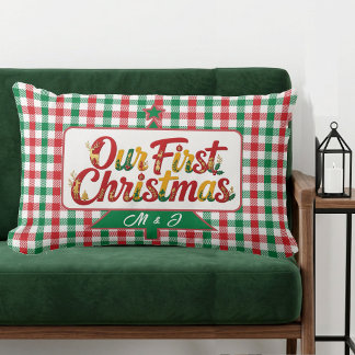 Unser erstes Weihnachten Rot Grün Kariertes Monogr Lendenkissen