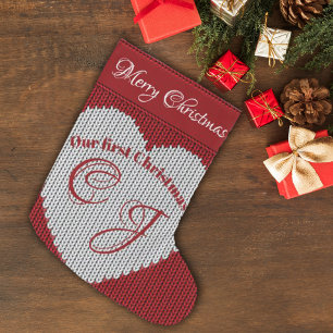 Unser erstes Weihnachten rotes wollenes Strickherz Großer Weihnachtsstrumpf