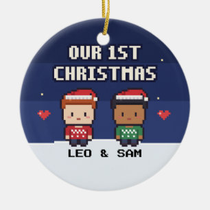 Unser erstes Weihnachten schwules Paar Pixel-Ornam Keramik Ornament