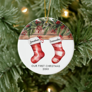 Unser erstes Weihnachten süße Socken für Paare Keramik Ornament