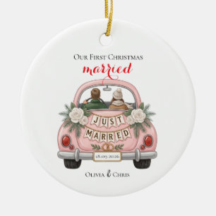 Unser erstes Weihnachten verheiratet Auto Hochzeit Keramik Ornament