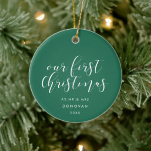 Unser erstes Weihnachten Verheiratet Elegant Grün Keramik Ornament