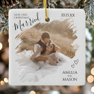 Unser erstes Weihnachten verheiratet Foto Pinselst Keramikornament