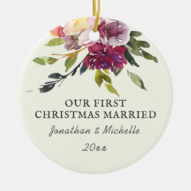 Unser erstes Weihnachten Verheirateter Bibelvers W Keramik Ornament (Vorne)