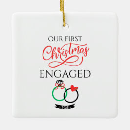 Unser erstes Weihnachten verlobt 2025 Keramikornament