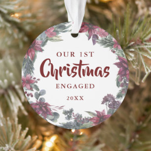 Unser erstes Weihnachten verlobt Florales Paar Fot Ornament