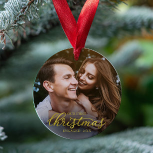Unser erstes Weihnachten verlobt Goldfolie Schrift Ornament