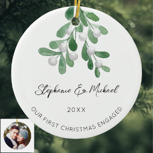 Unser erstes Weihnachten verlobt Mistelzweig Foto Keramik Ornament