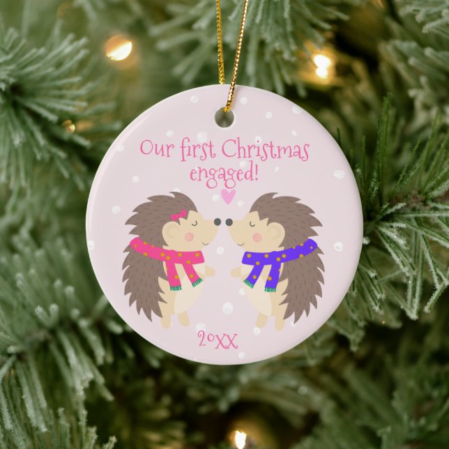 Unser erstes Weihnachten verlobt! Niedliche Igel Keramik Ornament (Baum)