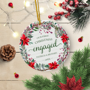 Unser erstes Weihnachten Verlobt Rustikaler Kranz Keramik Ornament