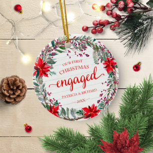 Unser erstes Weihnachten verlobt Rustikaler Kranz Keramik Ornament