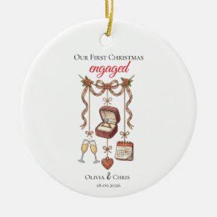 Unser erstes Weihnachten verlobt Süßer Ring Datum Keramik Ornament
