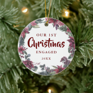 Unser erstes Weihnachten Verlobtes Paar Foto Flora Keramik Ornament