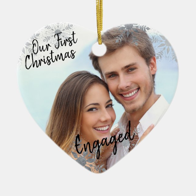 Unser erstes Weihnachten verlobtes W. Ihr Foto - Keramik Ornament (Vorne)