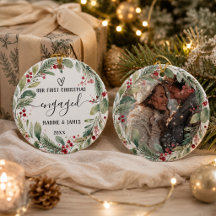 Unser erstes Weihnachten Verlobungsfoto Paar Kranz