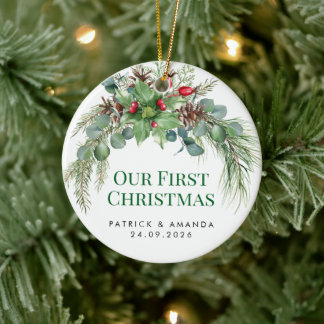 Unser erstes Weihnachten Wasserfarbe Grün Keramik Ornament