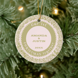Unser erstes Weihnachten zusammen Goldener Kranz a Keramik Ornament