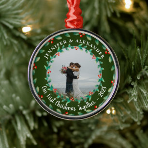 Unser erstes Weihnachten zusammen Holly-Foto Ornament Aus Metall