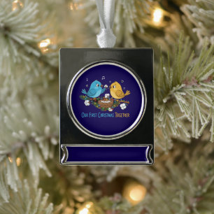 Unser erstes Weihnachten zusammen Süße Turteltaube Banner-Ornament Silber