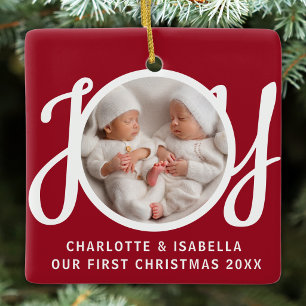 Unser erstes Weihnachten Zwillinge Foto Joy Rot An Keramikornament