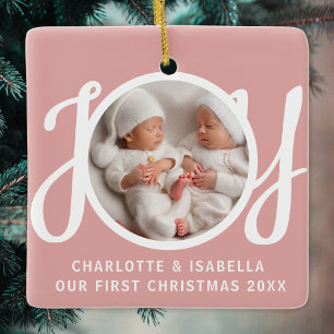 Unser erstes Weihnachten Zwillings-Foto Freude Ros Keramikornament
