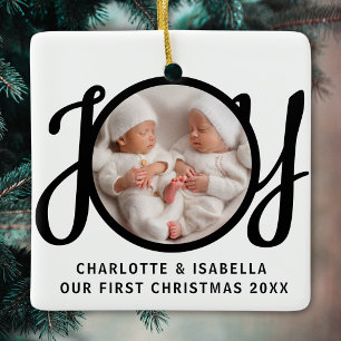 Unser erstes Weihnachten Zwillings-Foto Freude Sch Keramikornament