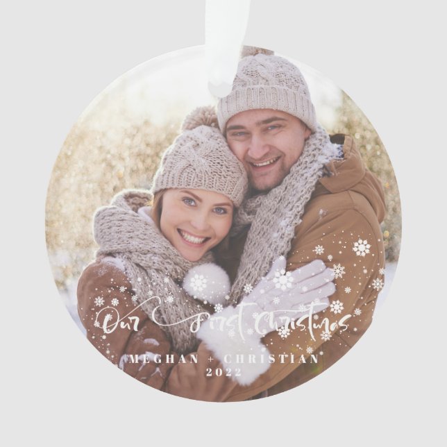 Unser erstes Weihnachts-2-seitiges Foto-Weihnachts Ornament (Vorderseite)
