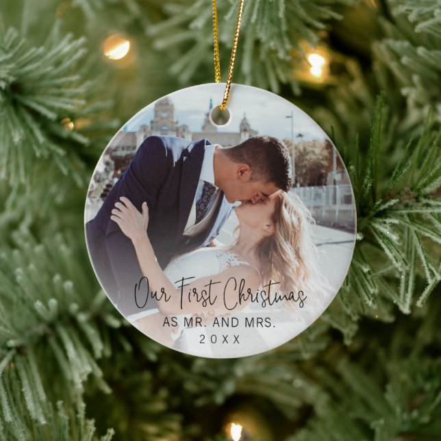 Unser erstes Weihnachts-Elegante-Script-Neuigkeite Keramik Ornament (Baum)