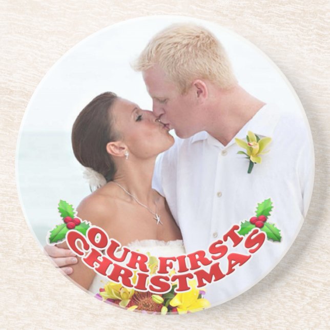 Unser erstes Weihnachts-Foto Couple Untersetzer (Vorne)