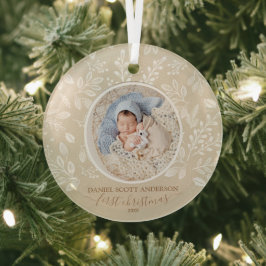 Unser erstes Weihnachts-Foto Elfenbein Ornament Aus Glas