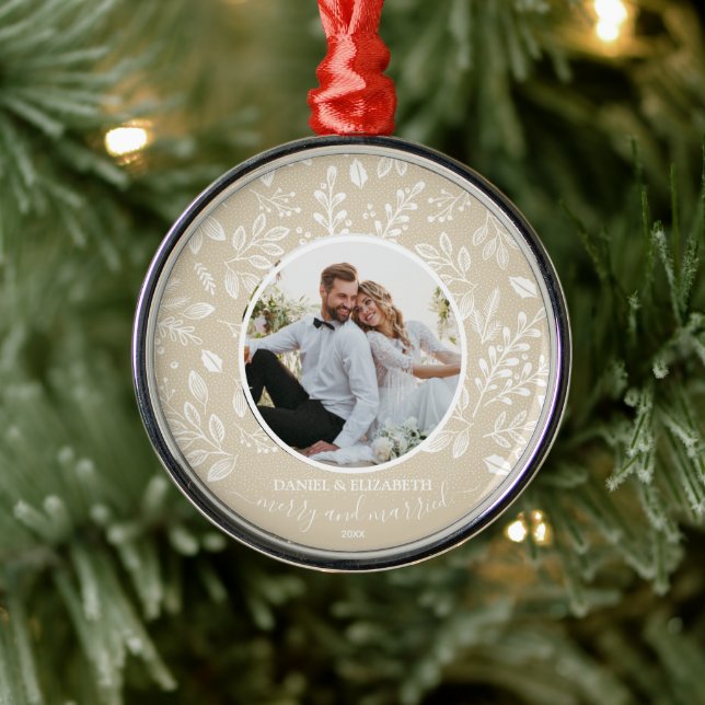 Unser erstes Weihnachts-Foto Elfenbein Ornament Aus Metall (Baum)