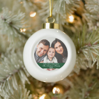 Unser erstes Weihnachts-Foto Grün Keramik Kugel-Ornament