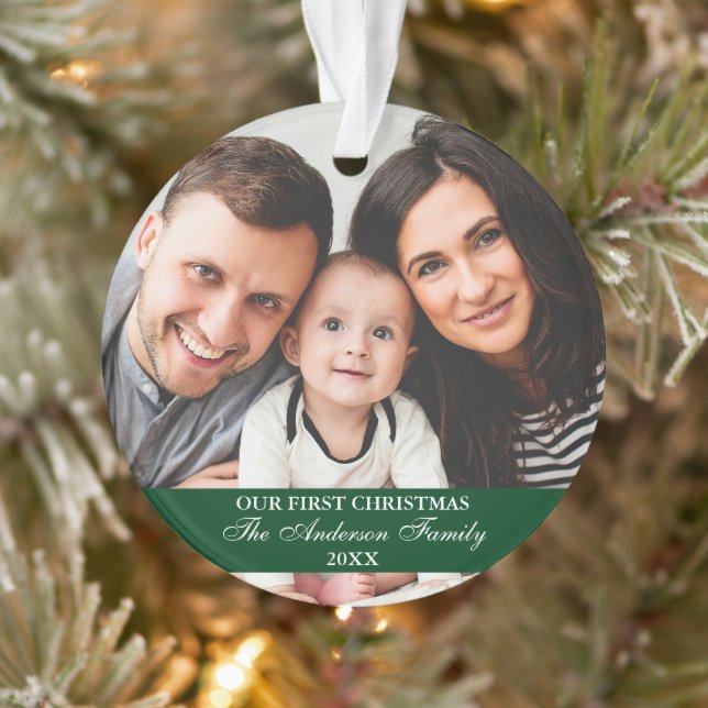 Unser erstes Weihnachts-Foto Grün Ornament (Baum)