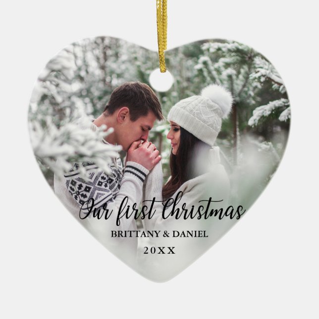 Unser erstes Weihnachts-Foto-Herz Keramik Ornament (Vorne)