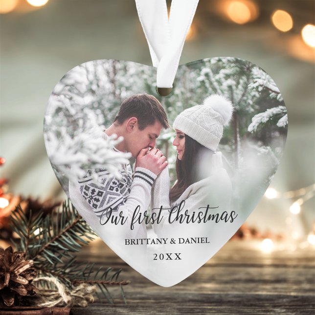 Unser erstes Weihnachts-Foto-Herz Ornament (Customize to change your personalized text size or style.)