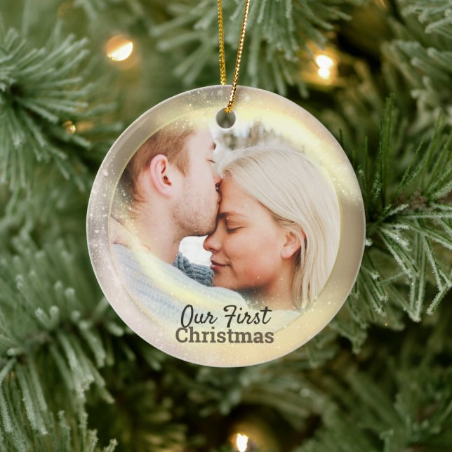 Unser erstes Weihnachts-Foto Jahr Couple Tree Deko Keramik Ornament (Baum)
