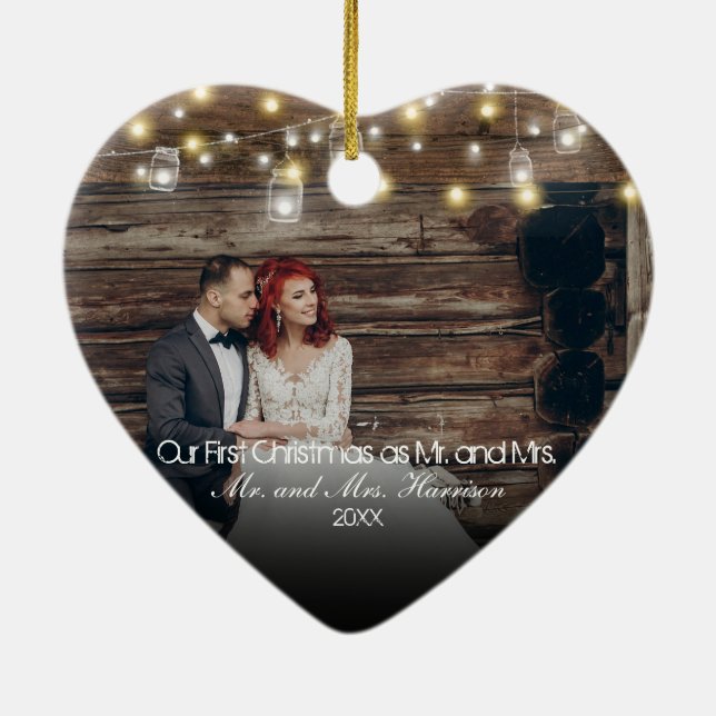 Unser erstes Weihnachts-Foto Mason Jars String Lig Keramik Ornament (Hinten)