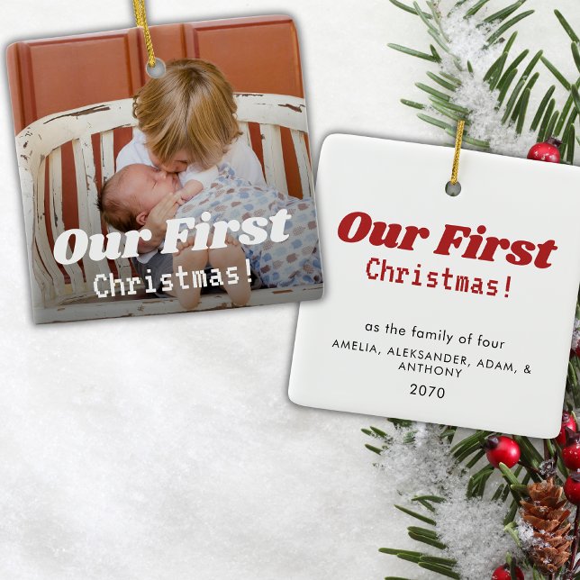 Unser erstes Weihnachts-Foto Moderne Kalligrafie Keramikornament (Von Creator hochgeladen)