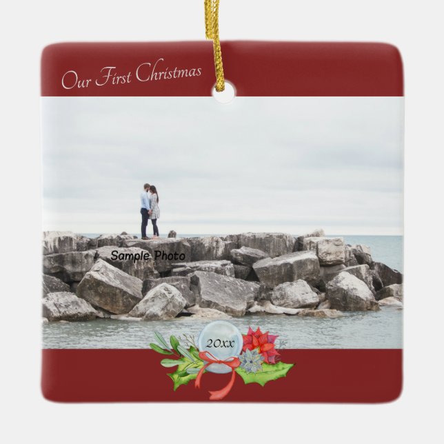 Unser erstes Weihnachts-Foto Personalisiert Keramikornament (Vorderseite)