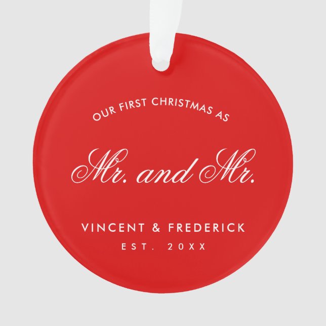 Unser erstes Weihnachts-Gay-Foto Red Ornament (Vorderseite)