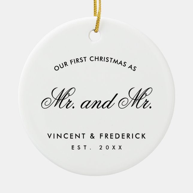 Unser erstes Weihnachts-Gay-Newlyy-Foto White Keramik Ornament (Vorne)