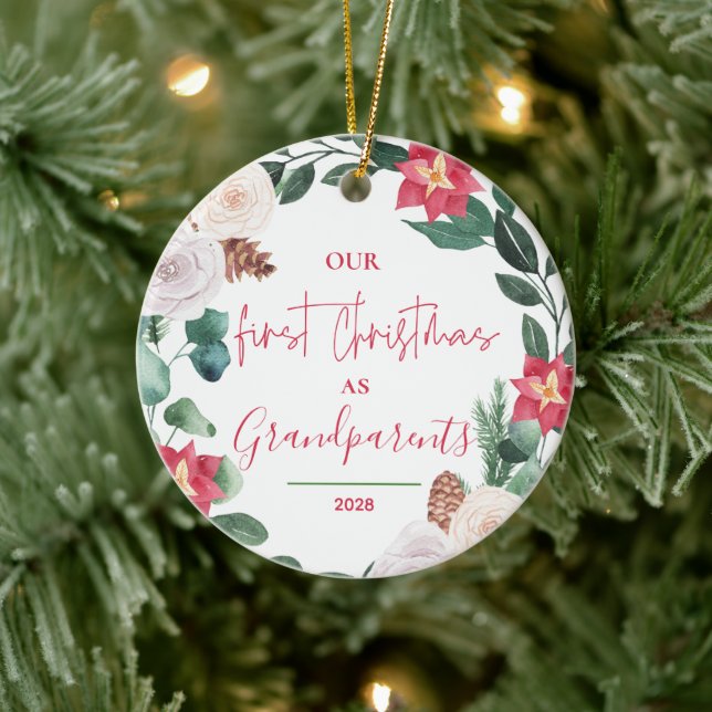 Unser erstes Weihnachts-Großeltern-Foto Keramik Ornament (Baum)