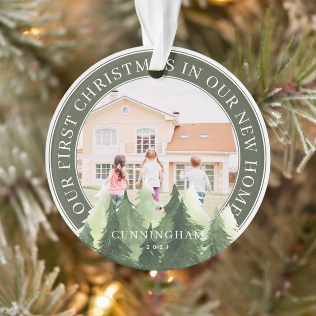 Unser erstes Weihnachts-neues Zuhause-Foto Ornament (Baum)