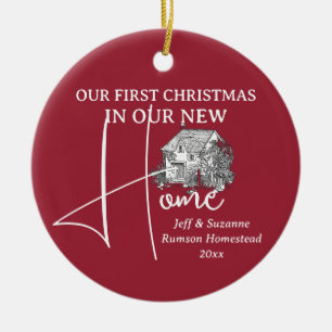 Unser erstes Weihnachts-New-Zuhause-Hütte-FOTO Keramik Ornament
