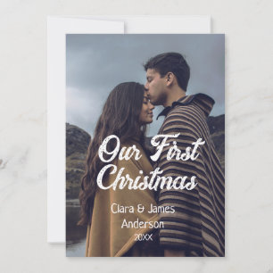 Unser erstes Weihnachts-Paar-Foto in weiß grau Einladung